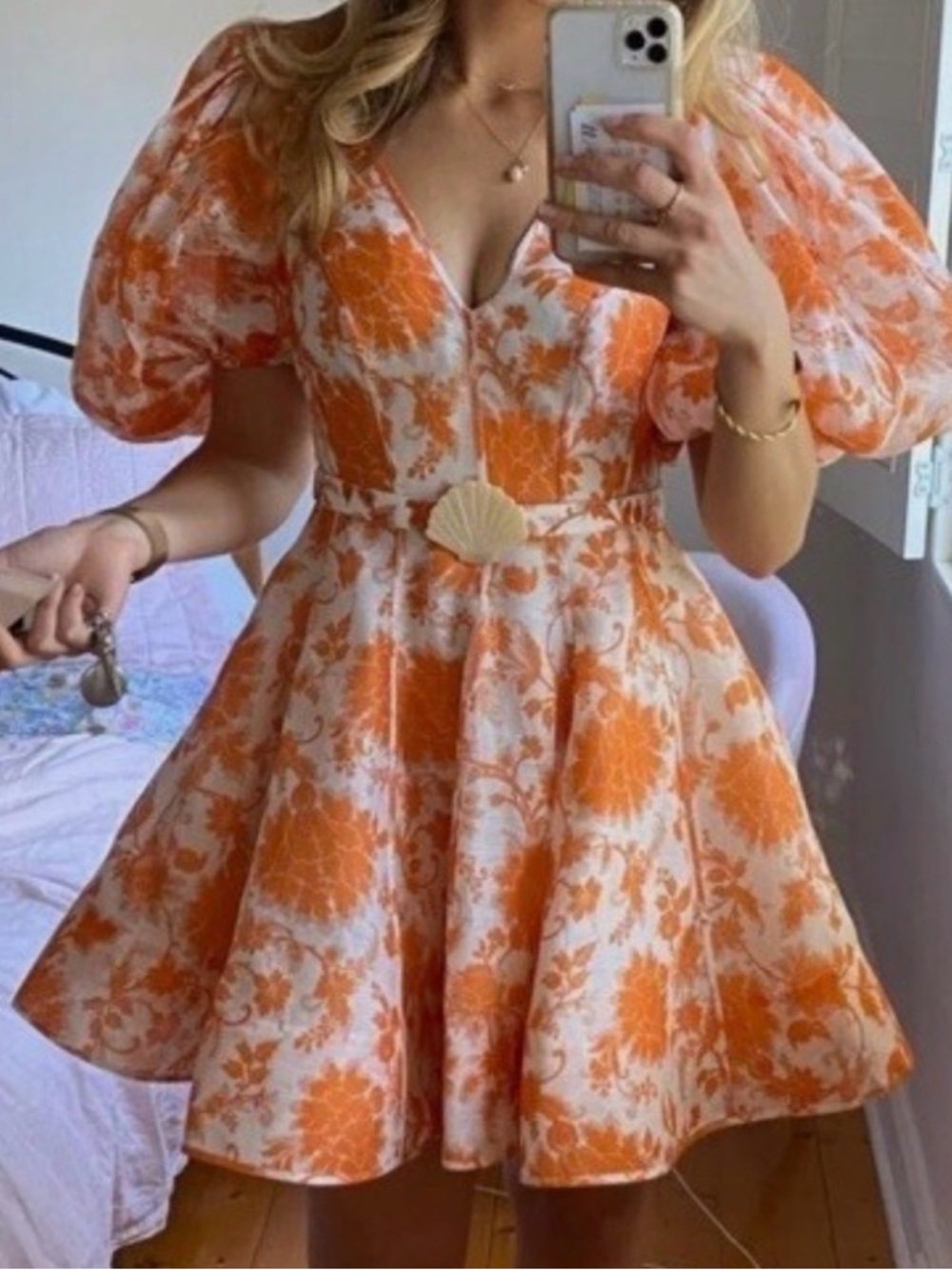 Zimmermann Postcard Puff-Sleeve Mini Dress